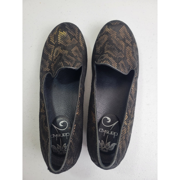 Dansko Olivia Black Gold Shoes Loafers Snake Print Comfort Shoes Women's Size 38 - Picture 6 of 13